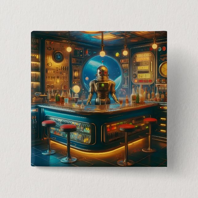 Robot Barkeeper in der interstellaren Space Age-Kn Button (Vorderseite)