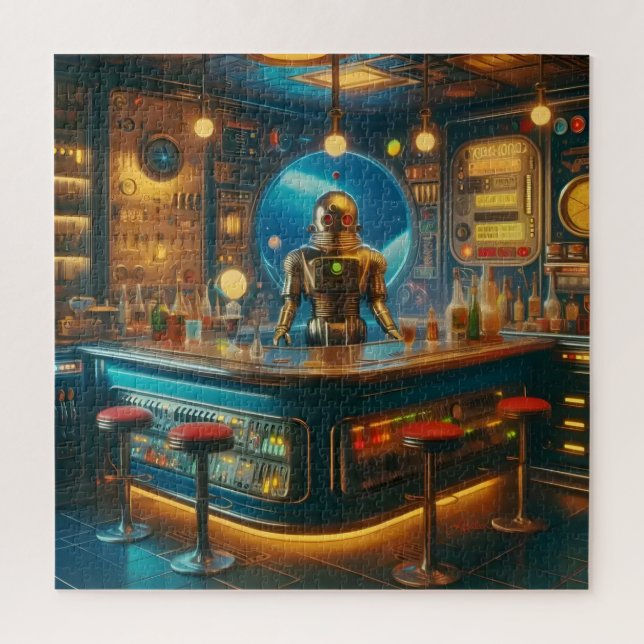 Robot Bartender in Interstellar Space Age Dive Bar (Vertikal)