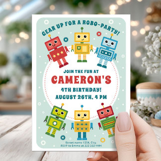 Robot Birthday Blast Einladung