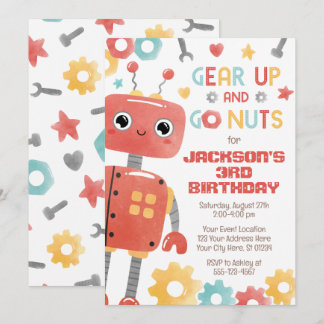 Robot Birthday Einladung, Boy Robot Einladung