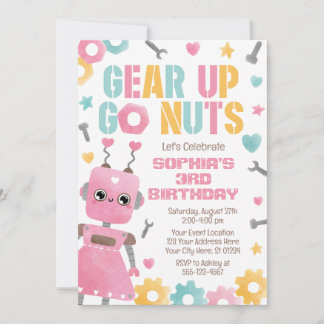Robot Birthday Einladung, Girl Robot Einladung