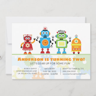 Robot Birthday Party Einladung