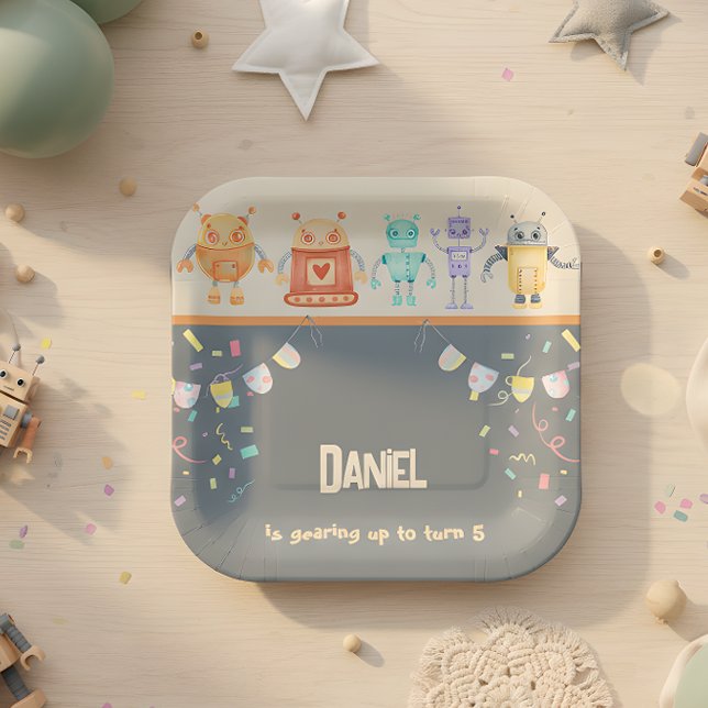Robot Birthday Party Kids Pappteller (Von Creator hochgeladen)