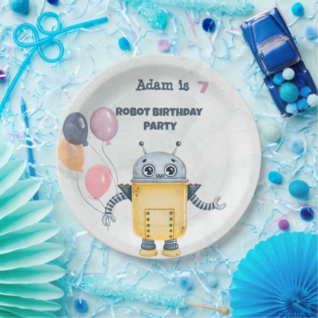 Robot Birthday Party-Kinder Pappteller (Party)
