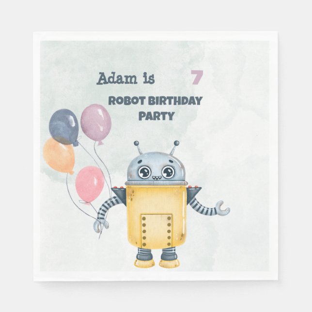 Robot Birthday Party-Kinder Serviette (Vorderseite)
