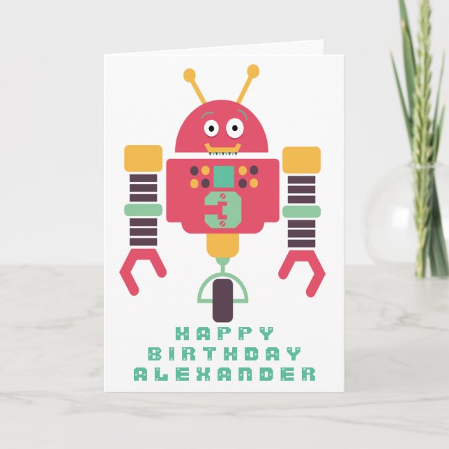 Robot Birthday Personalize-Karte Karte (Vorderseite)