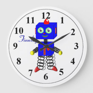 Robot Bleu Cute Personnalisé Garçons Salle Horloge