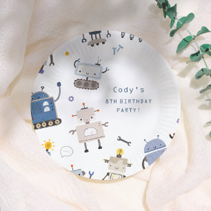 Robot Blue Birthday Party Pappteller