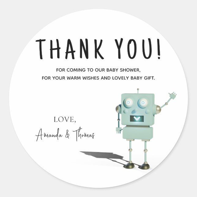 Robot boy Baby Shower - vielen Dank Runder Aufkleber (Vorderseite)