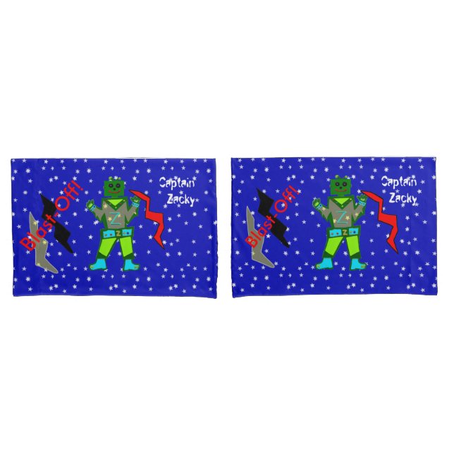 Robot Boy Spaceships Kids King Pillow Hüllen Kissenbezug (Vorderseite-Set)