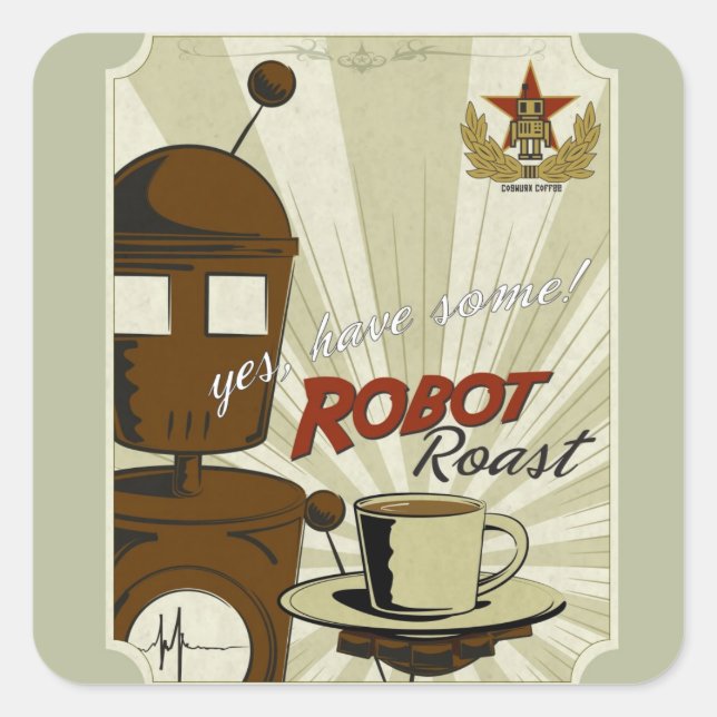 Robot Braten Quadratischer Aufkleber (Vorderseite)