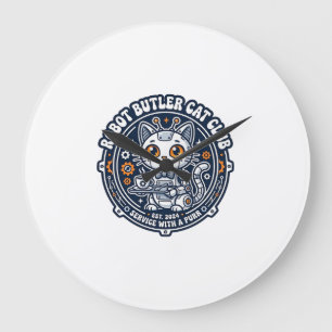 Robot Butler Katze Haustierliebhaber-Shirt Kunst - Große Wanduhr