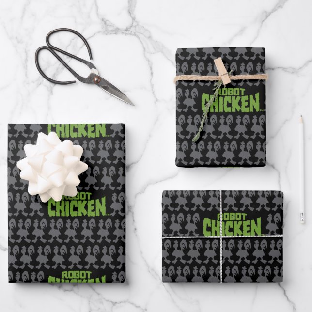 Robot Chicken Silhouette Pattern Geschenkpapier Set (Vorderseite)