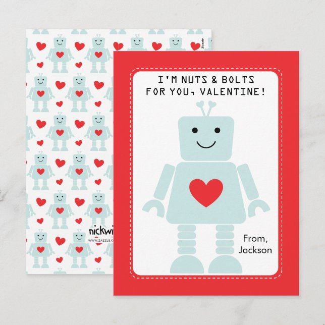 Robot Class Valentines Feiertagspostkarte (Vorne/Hinten)