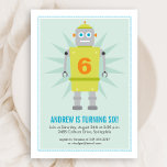 Robot Colorful Kids Green Blue Birthday Einladung<br><div class="desc">Auf dieser Geburtstagseinladung bilden Nuts und Bolzen einen freundlichen Roboter.</div>