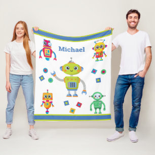 Robot Cool Name Blue Green Kids Fleece Blankon