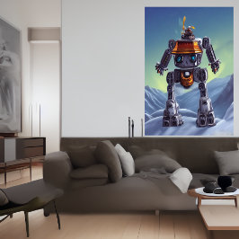 Robot dans la montagne enneigée | AI Art Poster