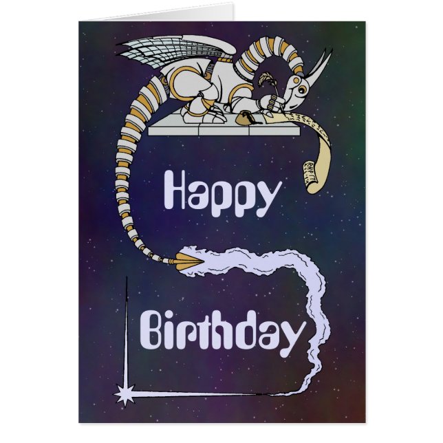 Robot Dragon Ecriture dans Scroll Carte d'annivers (Devant)