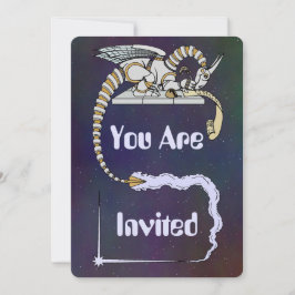 Robot Dragon Writing in Scroll Einladung