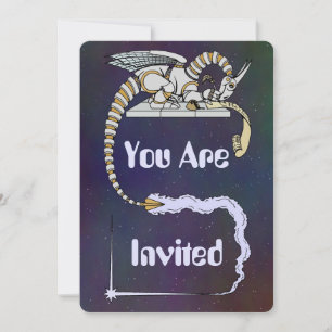 Robot Dragon Writing in Scroll Einladung