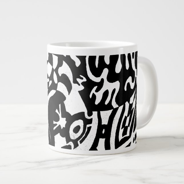 "Robot Dreams" Abstrakte Kunst im B&W Jumbo-Tasse (Vorderseite Rechts)