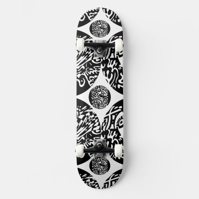 "Robot Dreams" Abstrakte Kunst im B&W Skateboard (Vorderseite)