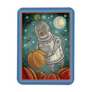 ROBOT ERNTET KÜRBISSE, HALLOWEEN MECHANISCHER MANN MAGNET