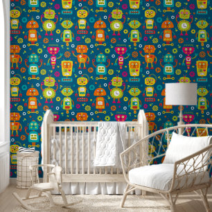Robot farbenfrohe Fun Blue Green Orange Muster Tapete