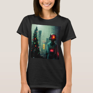 Robot feiert Weihnachten und Neujahr AI Design T-Shirt