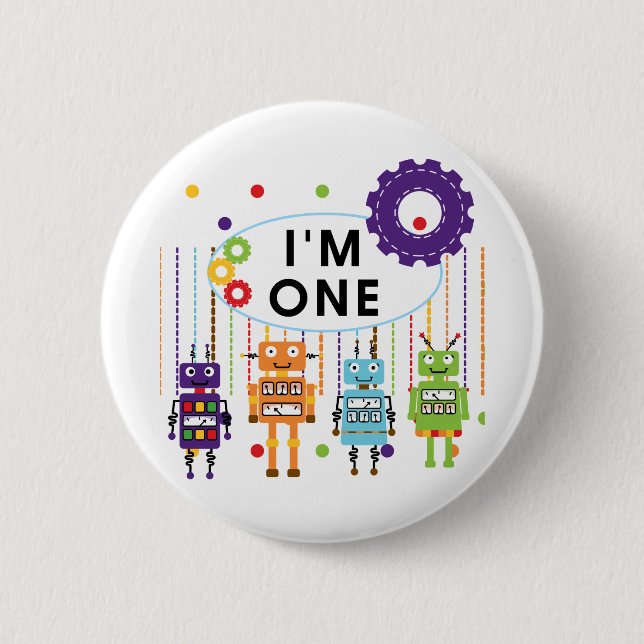 Robot First Birthday Tshirts und Geschenke Button (Vorderseite)