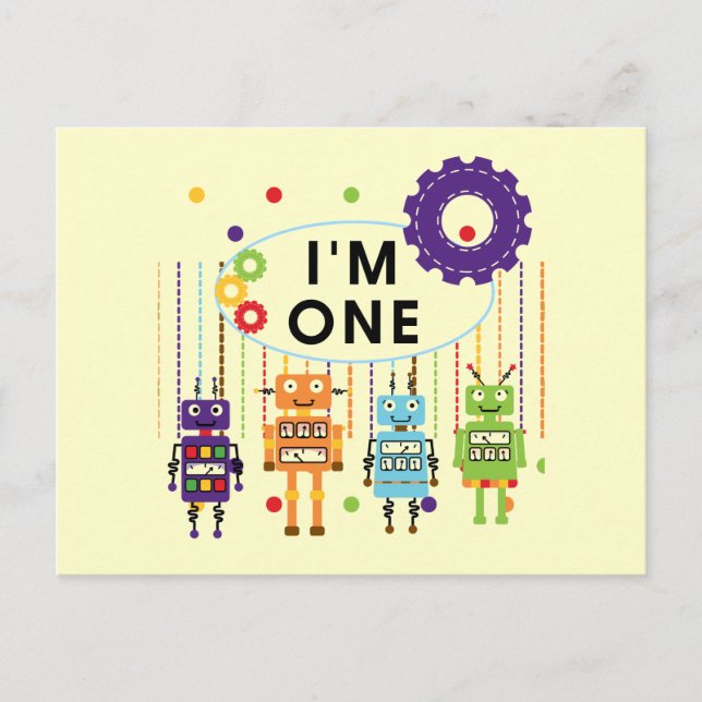 Robot First Birthday Tshirts und Geschenke Postkarte (Vorderseite)