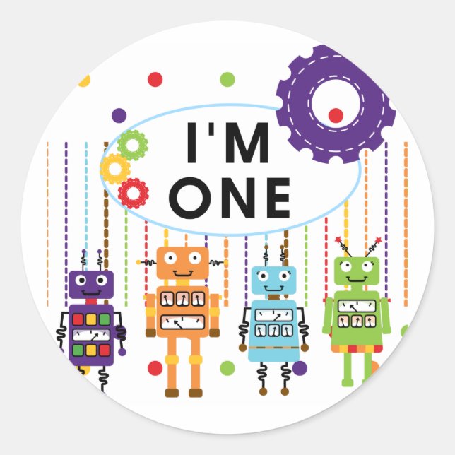 Robot First Birthday Tshirts und Geschenke Runder Aufkleber (Vorderseite)
