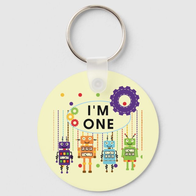 Robot First Birthday Tshirts und Geschenke Schlüsselanhänger (Vorderseite)