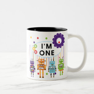 Robot First Birthday Tshirts und Geschenke Zweifarbige Tasse