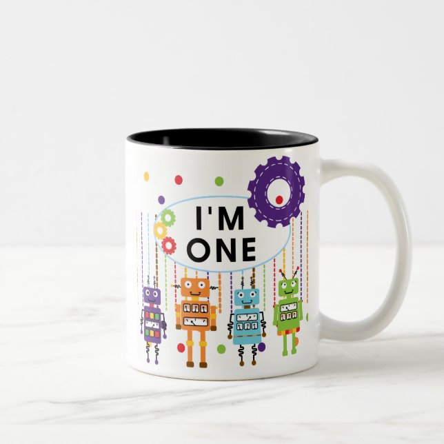 Robot First Birthday Tshirts und Geschenke Zweifarbige Tasse (Rechts)