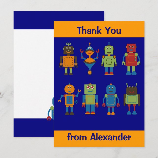 Robot Friends Child's Personalisiert Flat Danke (Vorne/Hinten)