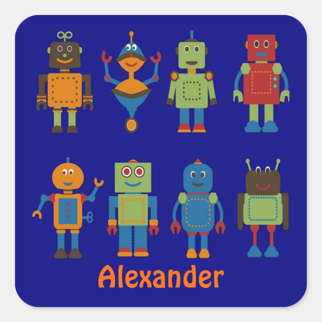 Robot Friends Child's Personalisierter Aufkleber (Vorderseite)