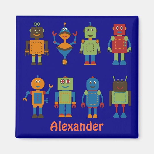 Robot Friends Child's Personalisierter Kühlschrank Magnet (Vorne)