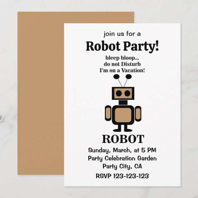 Robot Funny Tech Party Einladung (Vorne/Hinten)