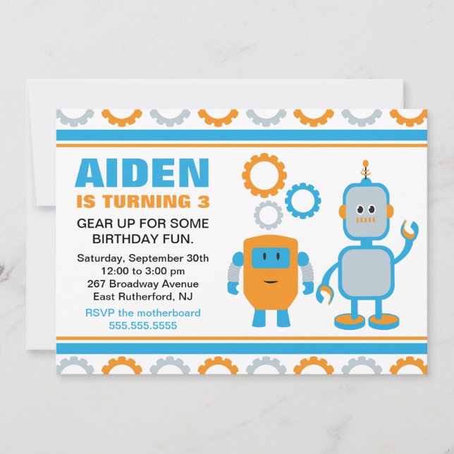 Robot Gear Birthday Einladung (Vorderseite)