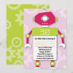 Robot Girl Themed Birthday Party Einladung