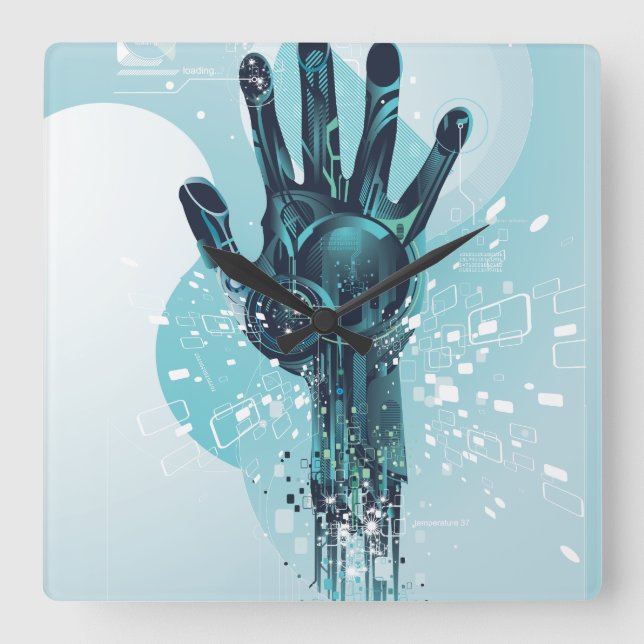 Robot Hand Wall Clock Quadratische Wanduhr (Vorderseite)