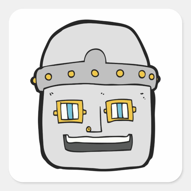 Robot Head Square Sticker (Vorderseite)