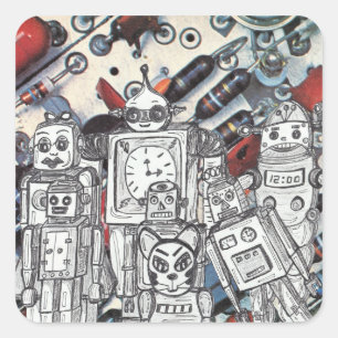Robot Holiday 1 Quadratischer Aufkleber