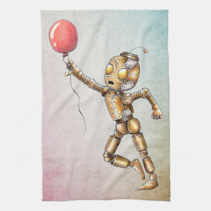 Robot jagt einen roten Luftballon  Küchenhandtuch Geschirrtuch