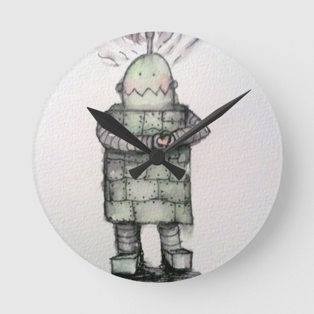 Robot-Liebe Runde Wanduhr (Vorderseite)