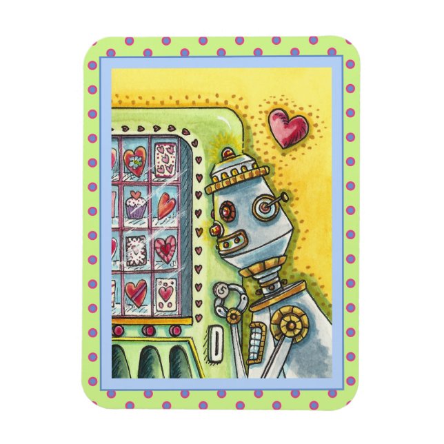 ROBOT LOOKING FOR LOVE, HEART VENDING MACHINE CUTE MAGNET (Vertikal)