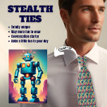 Robot Lover's Stealth Neck Tie Krawatte<br><div class="desc">Aus der Ferne sieht das aus wie eine typische Krawatte von Männern, aber nach oben ist es nah die ganze ROBoT-LIEBE. In türkisfarbenen, gelben und roten Farbtönen gestaltet.</div>