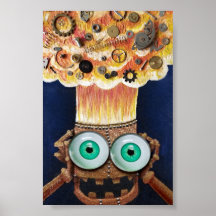 Robot mind blown Clockwork Steampunk print poster