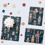 Robot Niedlich Dark Geschenkpapier Set<br><div class="desc">Niedliches Retro-Vintages Roboterdesign der 50er Jahre auf dunklem Hintergrund. Set umfasst drei verschiedene Maßstäbe.</div>